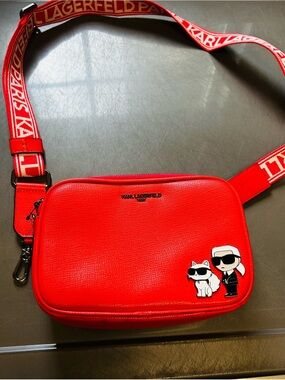 Karl Lagerfeld Bright Red Crossbody Bag with Character Patch